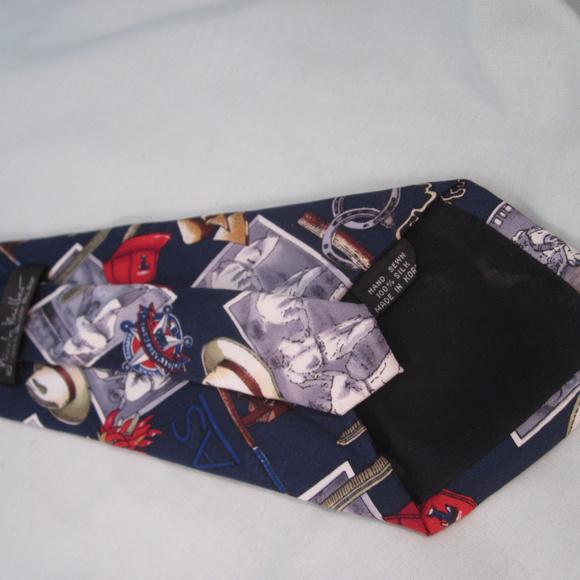 NICOLE MILLER Silk Necktie TEXAS BASEBALL Navy Red - Picture 6 of 8